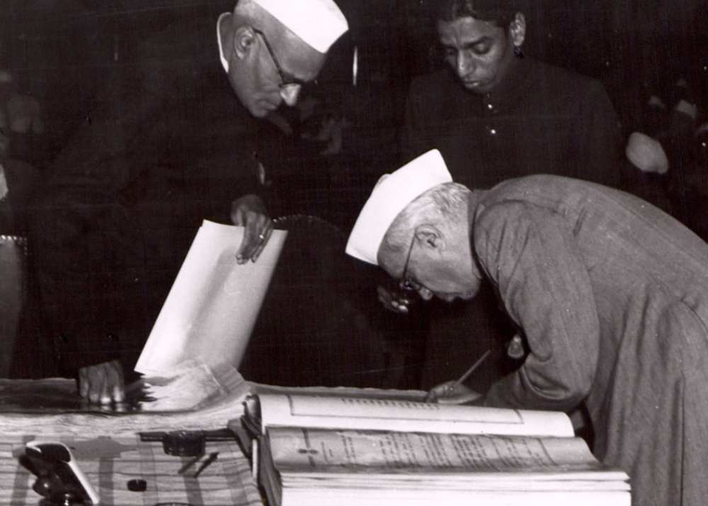 nehru signing indian constituiton