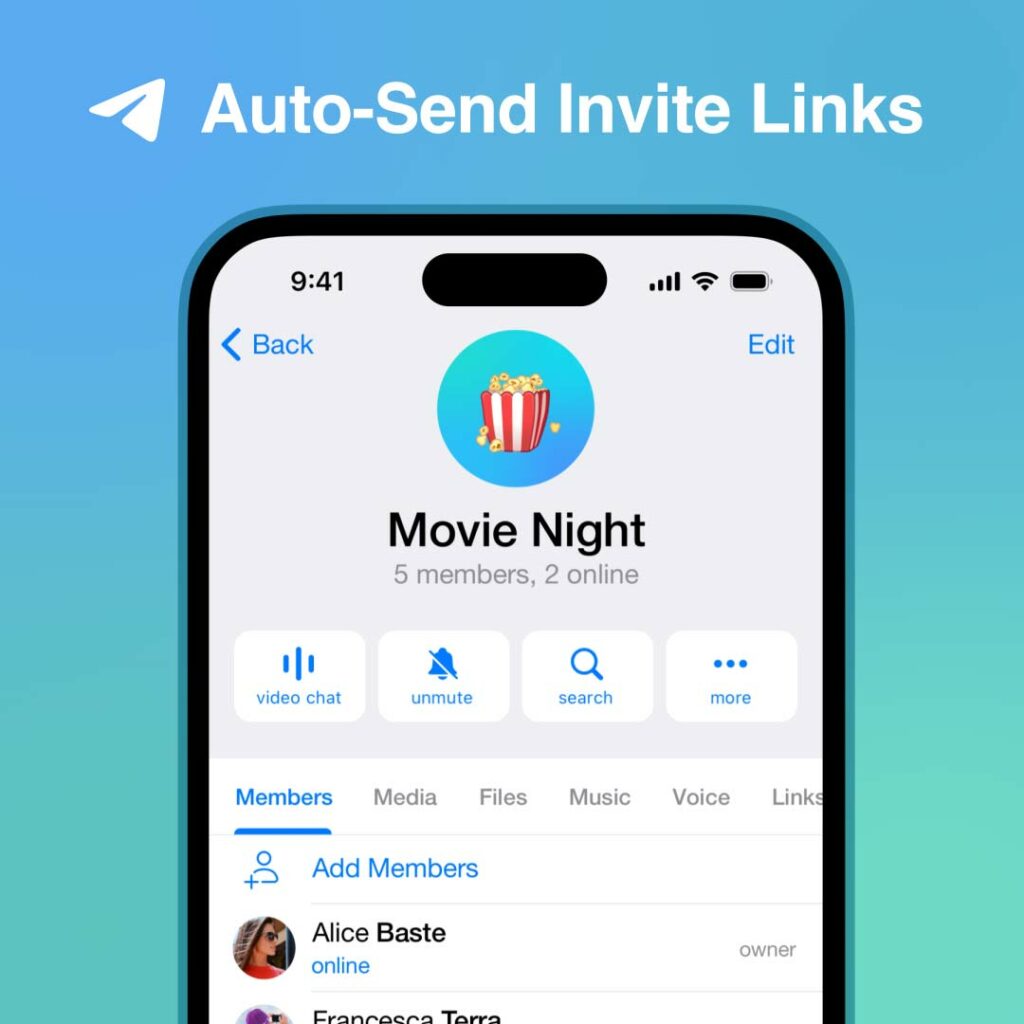 Telegram Auto-send invite links feature 