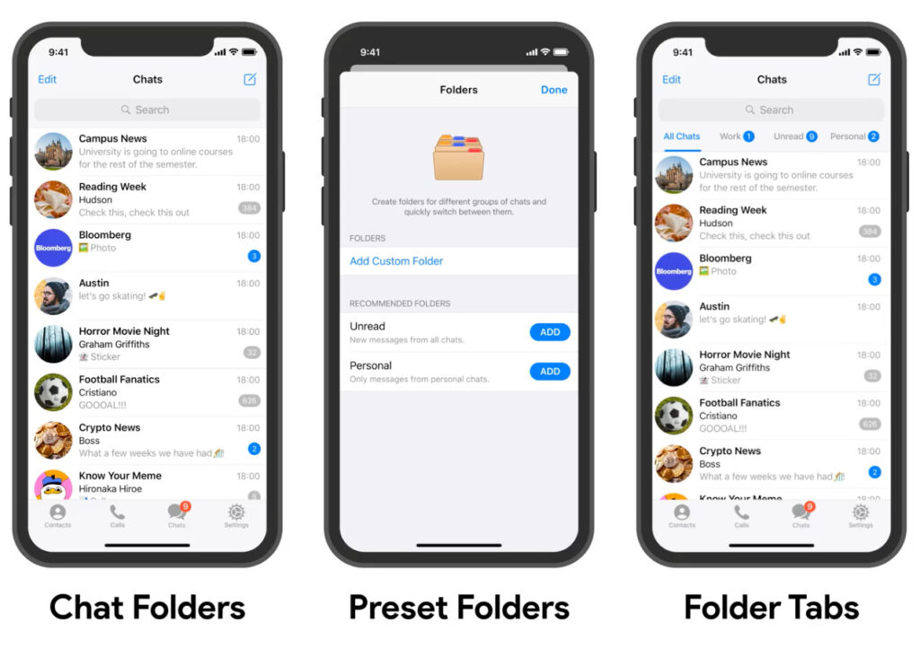 Telegram Improved folder support on iOS feature 