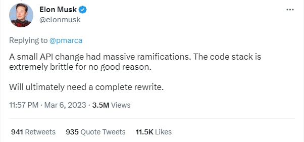Elon Musk tweet on Twitter down last night