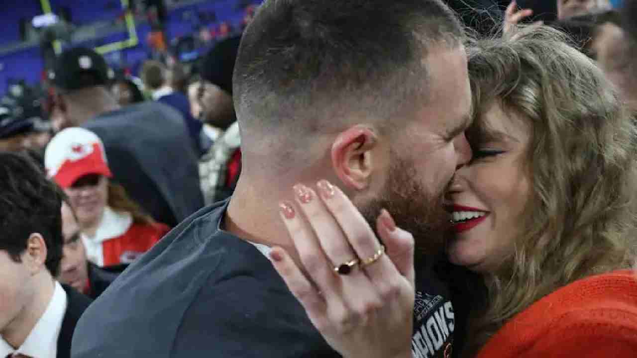 Taylor Swift and Travis Kelce Celebrate Super Bowl Win with Kiss and Hug